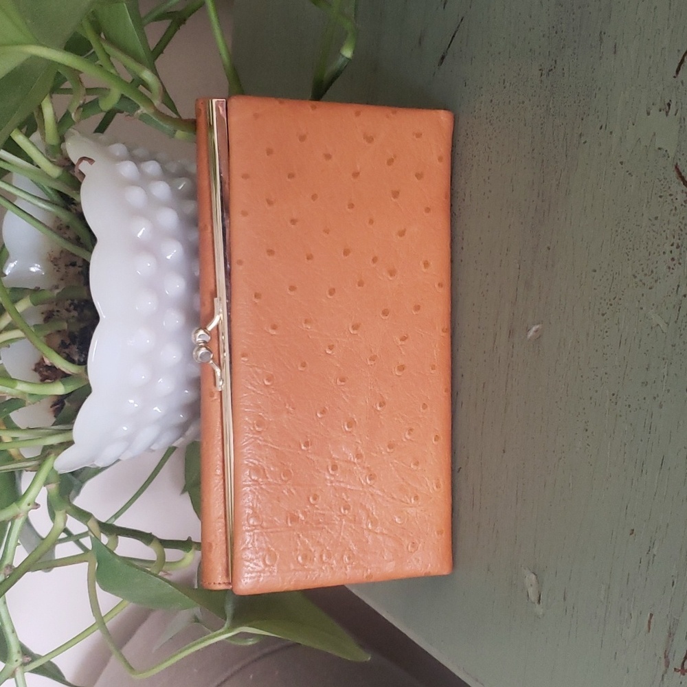 Vintage 80s Ostrich Calf Leather Clutch Wallet